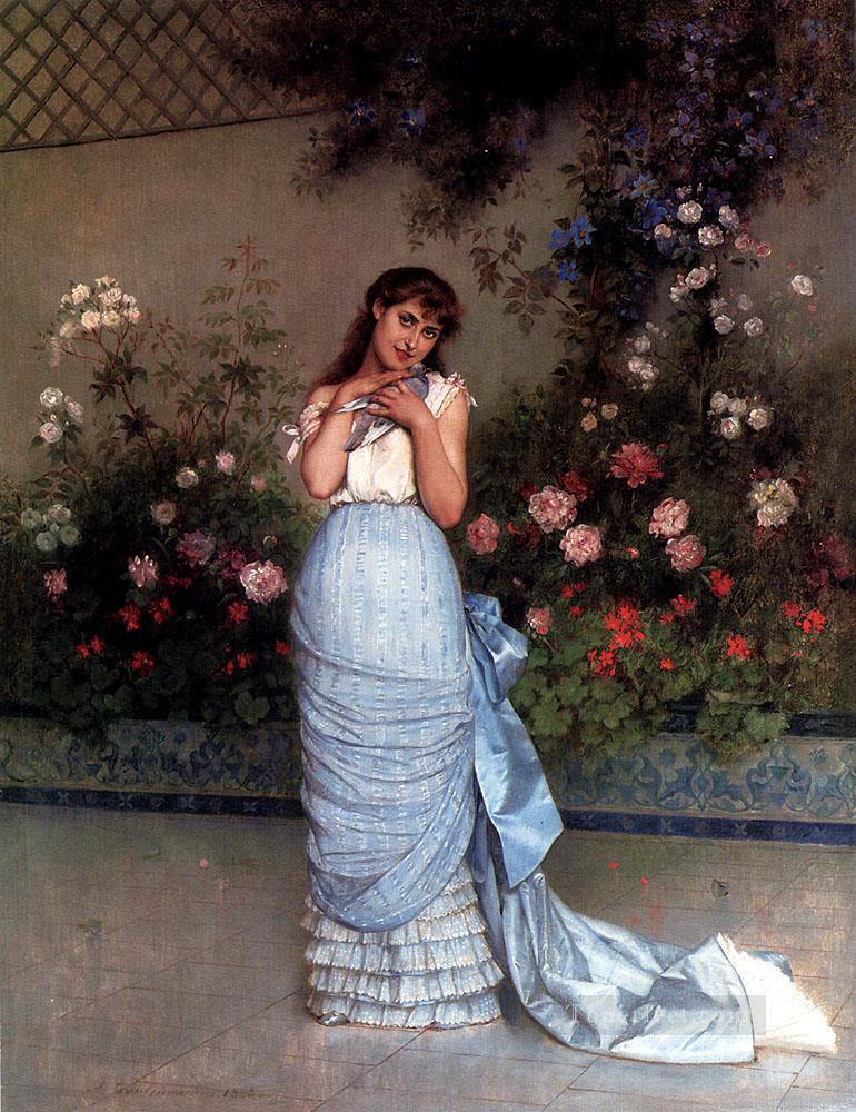 Una mujer de belleza elegante Auguste Toulmouche flores clásicas Pintura al óleo